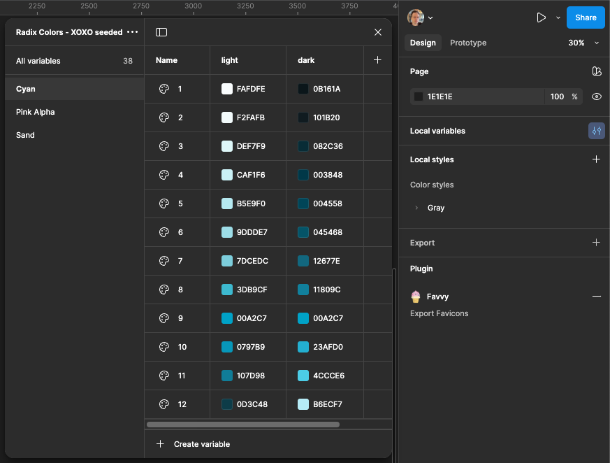 Figma Variables View